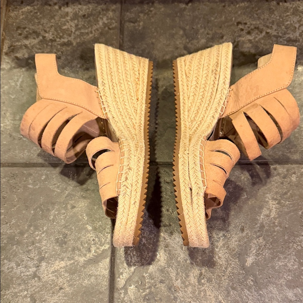 Eileen Fisher Tan Leather Strappy Espadrille Wedge Sandals - Picture 2 of 6